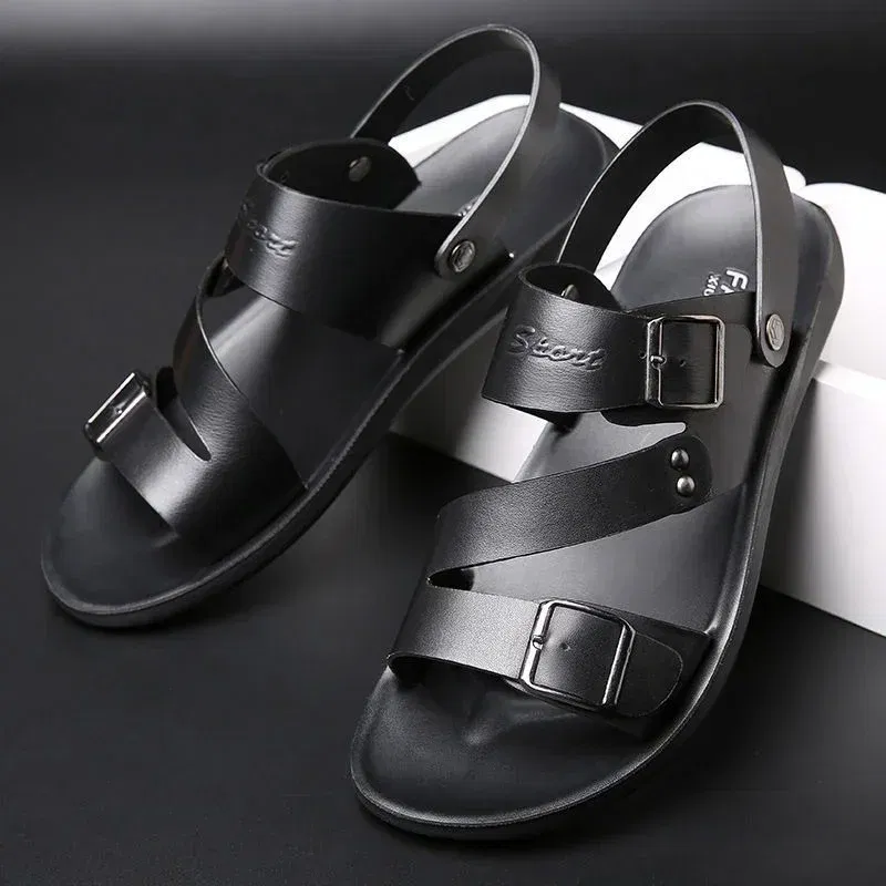 Color: Black, Shoe Size: 41 - Men's Sandals Wholesale Summer Soft soled Anti slip Beach Shoes Men's Large New Casual Beach Outwear Sandals