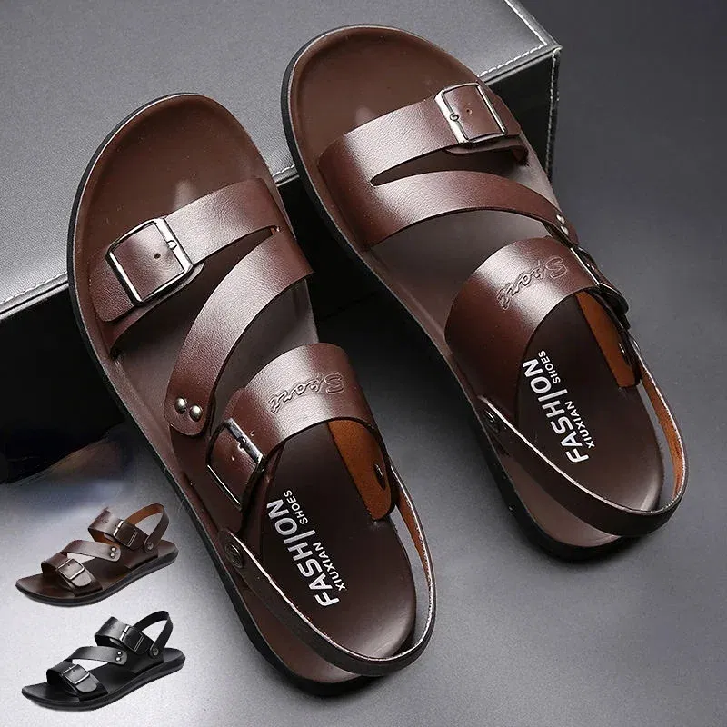 Color: Black, Shoe Size: 41 - Men's Sandals Wholesale Summer Soft soled Anti slip Beach Shoes Men's Large New Casual Beach Outwear Sandals
