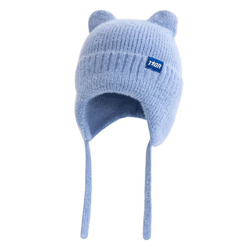 Color: WHITE, Size: One Size - New Women Cute Cat Ear Earflap Winter Hat Fashion Windproof Knitted Hat Kpop Style Soft Beanie Hats Candy Colors Streetwear Cap