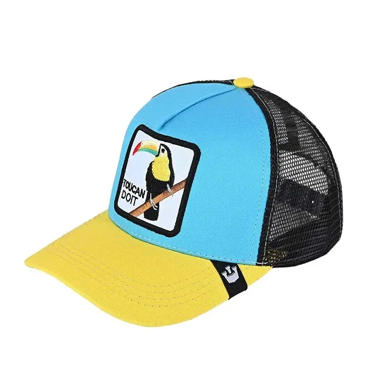 Color: Lemon yellow - Baseball Caps Men Women Snapback Hip Hop Cap With Fashion Animals Embroidery Summer Breathable Mesh Trucker Caps Streetwear Bone