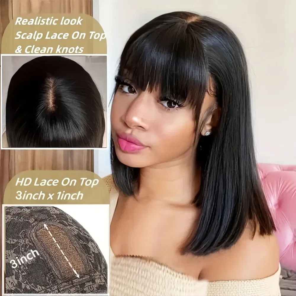Stretched Length: 10inches, Lace Wig Type: 4*1, Density: 180%, Ships From: CHINA - 30 Inch 3X1 Middle Part Lace Human Hair Wig With Bangs For Women Straight Brazilian Wigs On Sale Cheap Fringe Short Bob Wigs