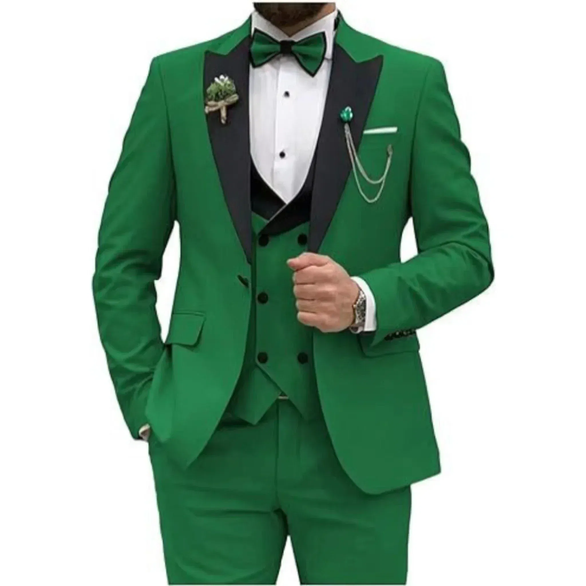 Color: green, Size: 6XL - Men Suit Colorful Luxury Blazer Vest And Pant Sets 3 Piece Birthday Dress Business Prom Evening Party Costumes High Quality