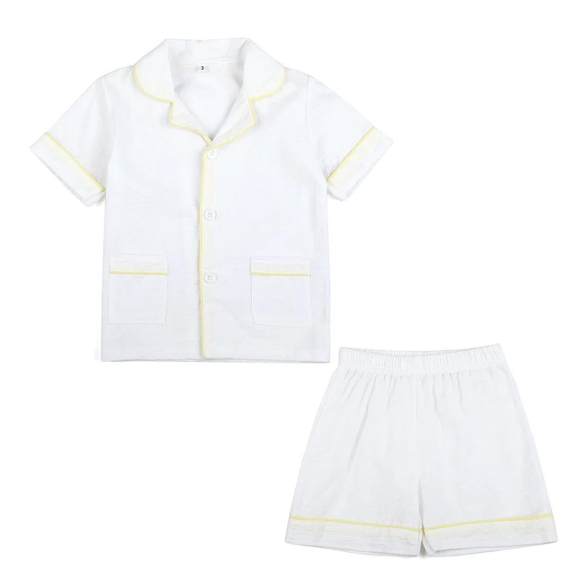 Color: Blue, Ships From: CHINA, Kid Size: 24M - Ruffkids 100% Cotton Summer Kids Pajamas Sleepwear Seersucker Striped Matching Pjs Boys Clothes Loungewear Girls Pyjamas Set