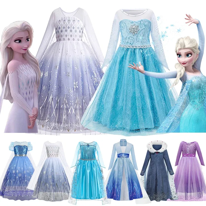 Kid Size: 9, Color: Coffee - Disney Frozen Elsa Anna Princess Dresses Girls Mesh Sequin Dress Kids Cosplay Snow Queen Costumes Carnival Birthday Party Gowns
