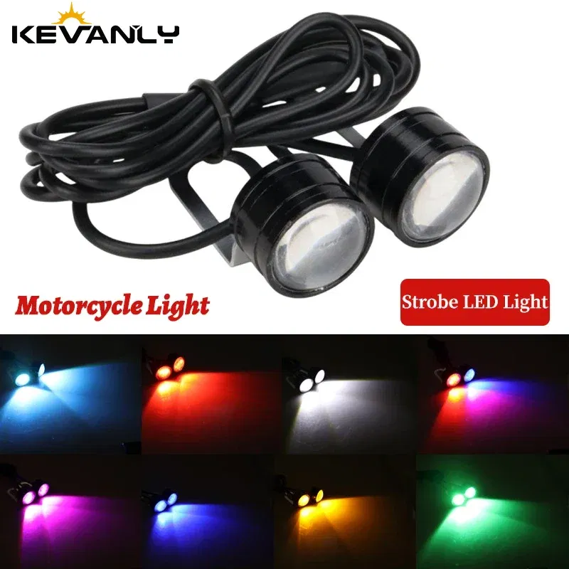 Color: Blue - 2pcs Motorcycle Flash Strobe Eagle Eye Motorcycle Daytime Running Light Fog Lamp Headlight Moto Accessories