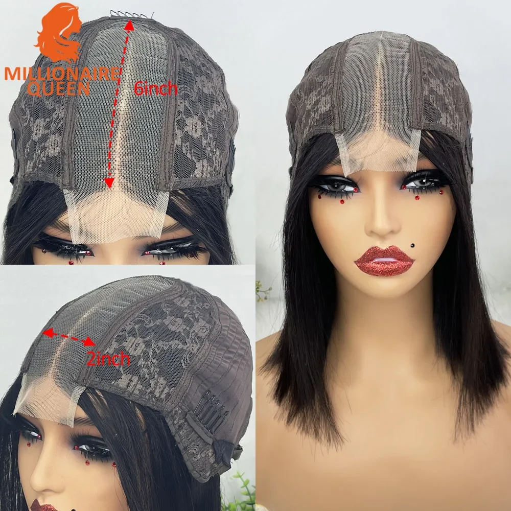Color: T1B/PURPLE, Stretched Length: 8inches, Density: 250%, Lace Size: 2x6 - Highlight P4/30 Brown Vietname Bone Straight Bob Wig Super Double Drawn Human Hair 2x6 Glueless Lace Closure Wig For Black Women