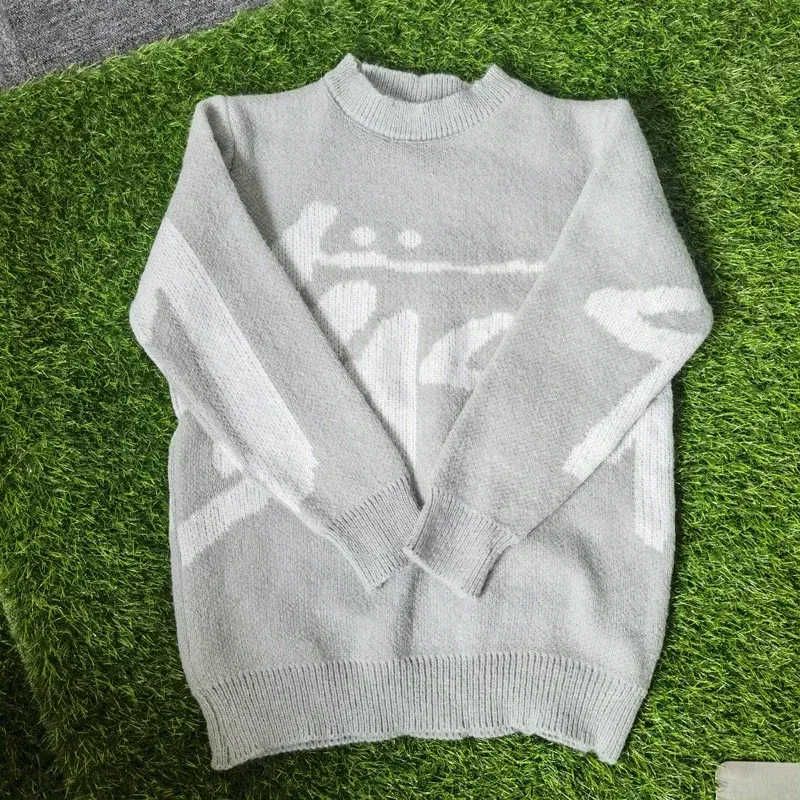 Color: GRAY, Size: One Size - New Winter Women Monogram Jacquard Knitted Crew Neck Sweater Graffiti Pullovers Long Sleeve Jumpers Autumn Women Trendy Clothing