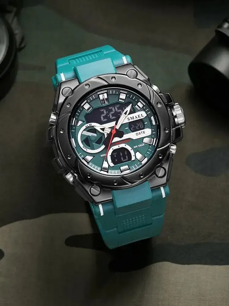 Color: Blue - Quartz Electronic Fashion 8029 Watch 50M Waterproof LED Digital Auto Date Alarm Clocks Sport Watch For Men's