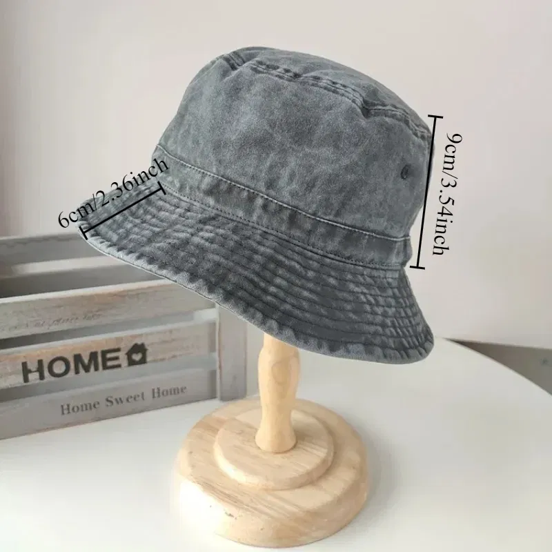 Color: black, Size: S - Korean Big Head Washed Denim Bucket Hats Men Cotton Sun Hat Plus Size 64cm Oversize Bob Panama Unisex Big Size Fisherman Cap