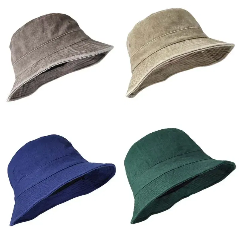 Color: black, Size: S - Korean Big Head Washed Denim Bucket Hats Men Cotton Sun Hat Plus Size 64cm Oversize Bob Panama Unisex Big Size Fisherman Cap