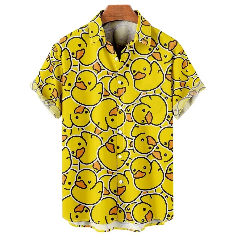 Color: Dark Grey, Size: XL - Duck 3d Print Shirts Men Fashion Hawaiian Shirt Short Sleeve Casual Beach Shirts Boys Single-Breasted Blouse Men's Clothing