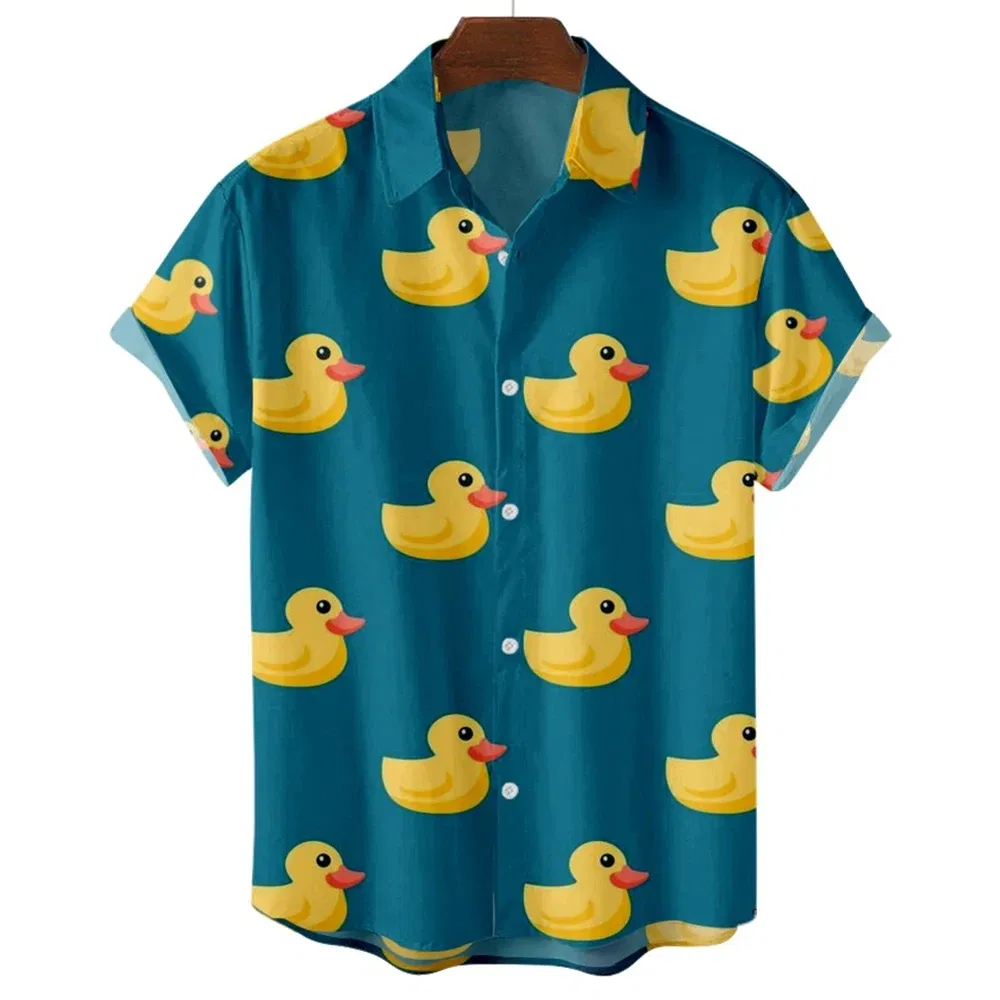 Color: Dark Grey, Size: XL - Duck 3d Print Shirts Men Fashion Hawaiian Shirt Short Sleeve Casual Beach Shirts Boys Single-Breasted Blouse Men's Clothing