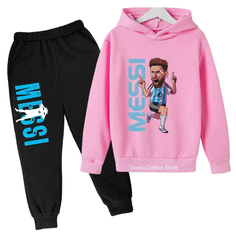 Color: WHITE, Kid Size: 2T - messi avatar printed children's clothing children's autumn and winter hoodies pants 2-piece casual boys and girls suits