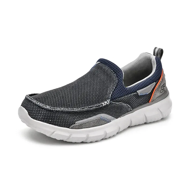 Color: Sky blue, Shoe Size: 44 - SKECHERS Men's Breathable Canvas Shoes Slip on Men Fashion Outdoor Sneakers Lightweight Boat Shoes Male Flats Driving Loafer