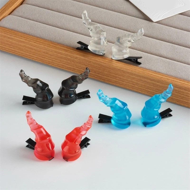 Color: black - 2PCS Goth Devil Horn Hair Clip Halloween Party Headwear for Woman Girls Taking Photo Braids Role Play Hairpin