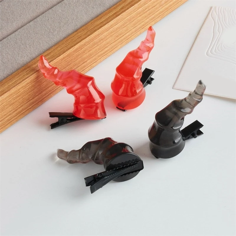 Color: black - 2PCS Goth Devil Horn Hair Clip Halloween Party Headwear for Woman Girls Taking Photo Braids Role Play Hairpin