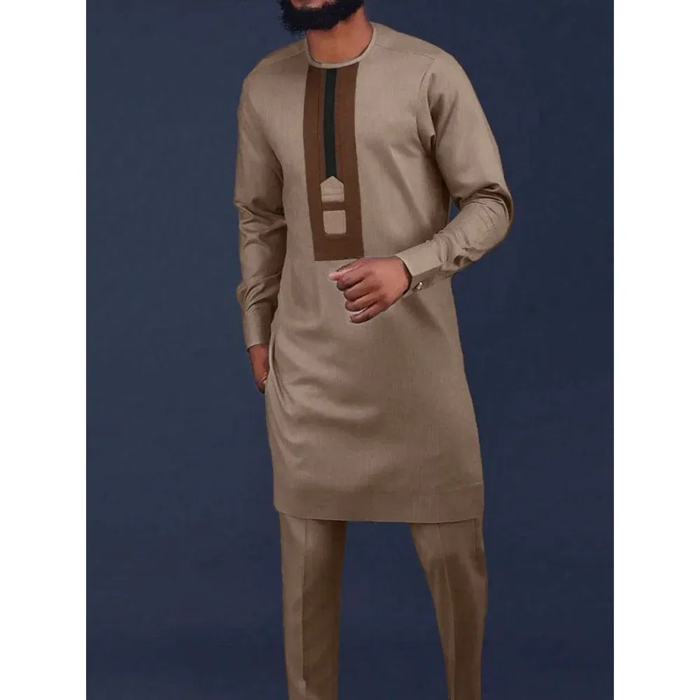 Color: Clear, Size: M - 2024 New African Traditional Men's Set Elegant and Fashionable Men's Suit Casual Embroidery Two Piece Set Men's Suit Kaftan