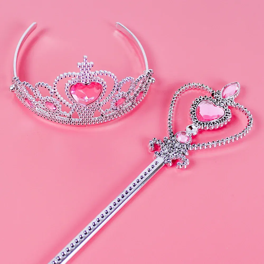 Color: Silver - Pincess Anna Elsa Cosply Accessories Crown Magic Wand Necklace Wig Gloves Frozen Snow White Belle Cinderella Princess Role Play