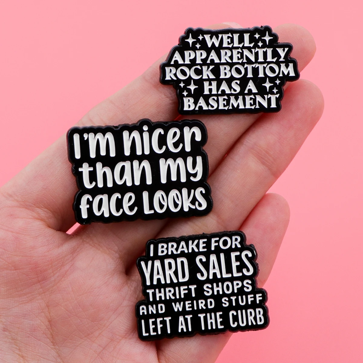 Metal color: Gold-color - Funny Quotes Enamel Pin Black Brooch Pines Lapel Pins Letters Badge on Backpack Clothing Accessories Fashion Jewelry Gifts