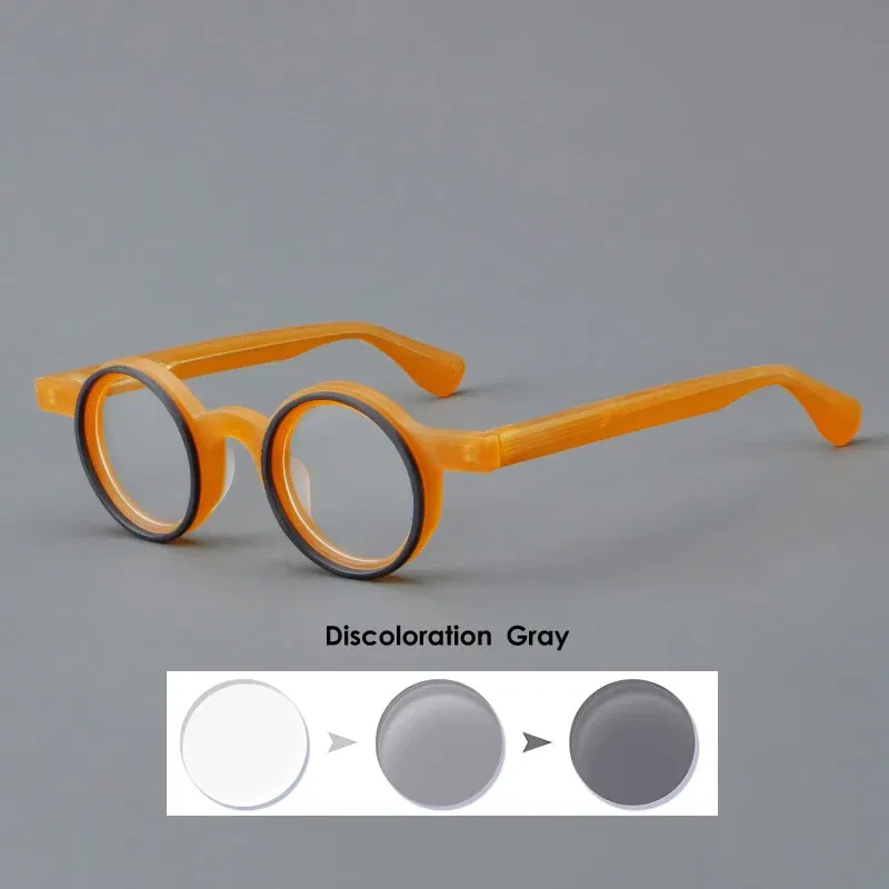 Frame Color: Silver, Eye Prescription: +375 - VCKA Round Acetate Photochromic Reading Glasses Frame Men Prescription Anti-blue Eyeglasses Women Custom Eyewear +0.50 to+6.0