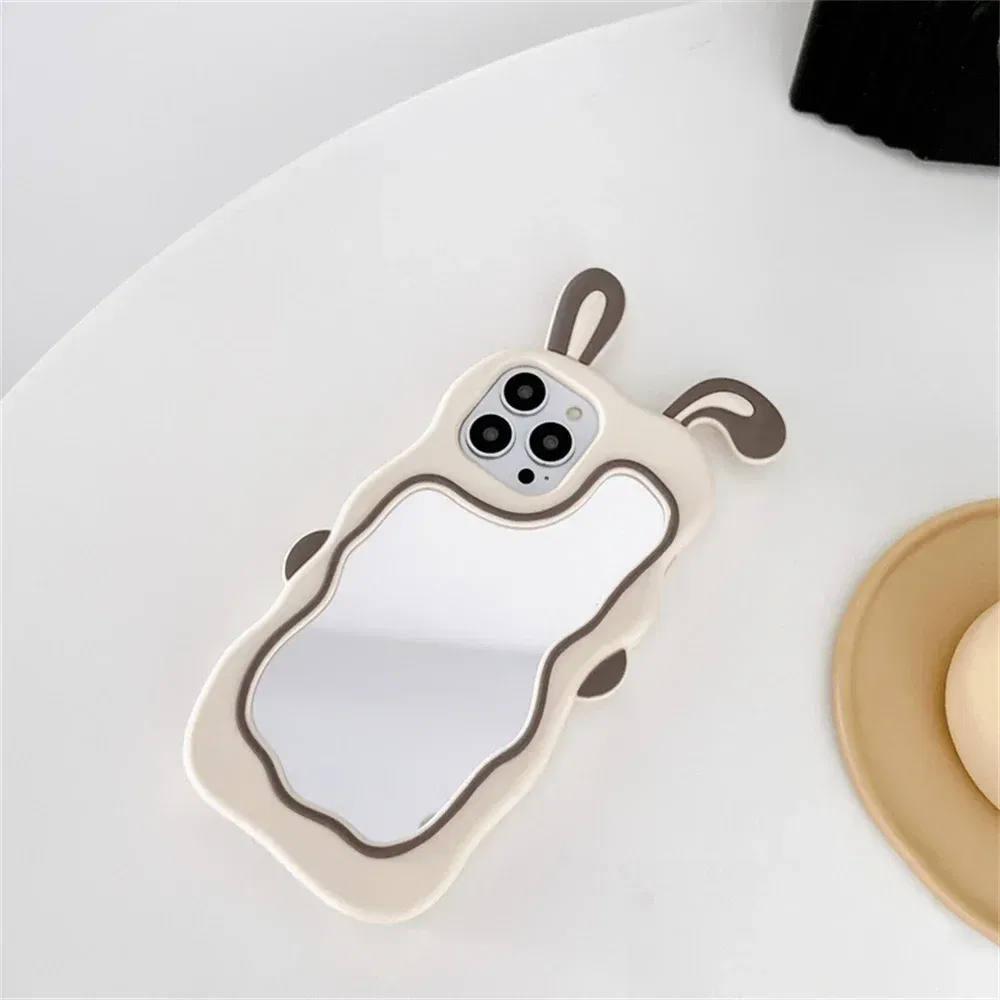 Color: Pink, Material: PVC - Cute Bunny Ears Mirror Phone Case For iPhone 15 14 Plus 13 12 11 Pro Max Shockproof Silicone Case