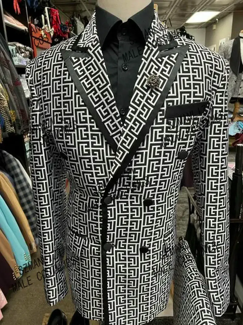 Color: black, Size: XL - Luxury Fashion Plaid Groom Tuxedos Double Breasted Men Suits For Wedding Male Party Dress Costume Homme ( jacket+Pants)