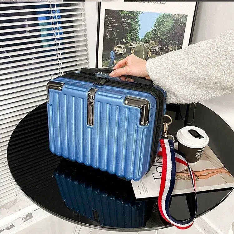 Color: Khaki - Mini Luggage Travel Bag Handbag Shoulder Bag Fashion Makeup Case 14 Inch Backpack Multifunctional Portable PC Bags Hand Bags