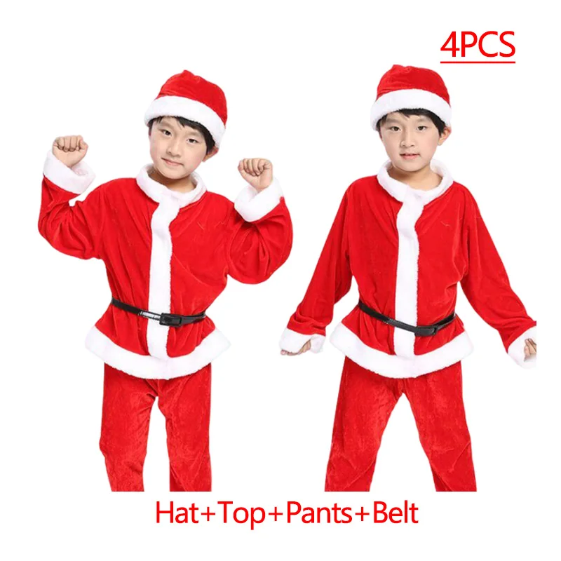 Color: Gold, Kid Size: 5 - New Year Kids Santa Claus Costume Green Elf Cosplay Christmas Carnival Party Fancy Dress for Girls Boys Red Xmas Clothes Set