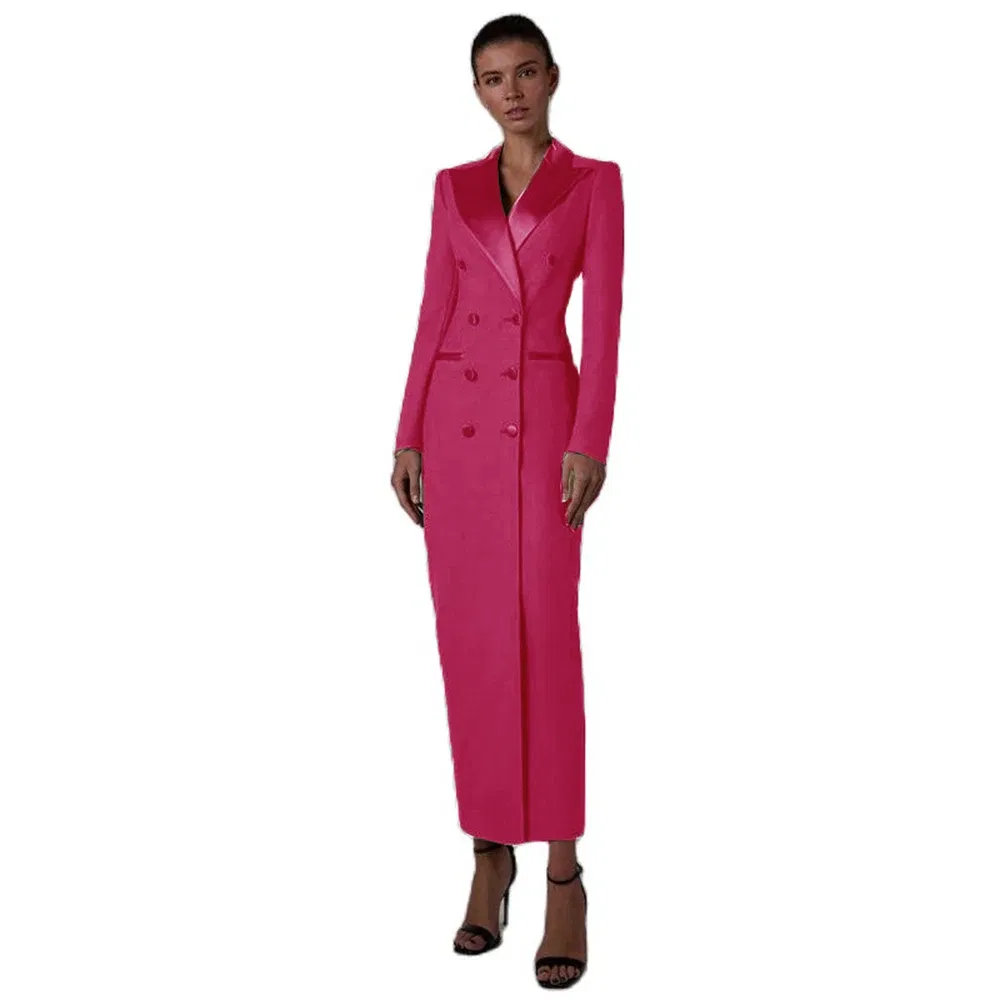 Color: MULTI, Size: XXXL - Women's Suit Long Jacket One Piece Blazer Double Breasted Formal Tuxedo Party Dress кос?‚юм ?¶?µнский