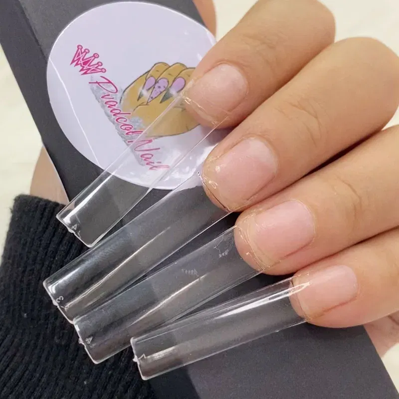 Color: Red - 500pcs Flat Square XXL Long Acrylic Nail Tips Flatter Straight Non C Curve Half Cover False Nails Tip Manicure Tool