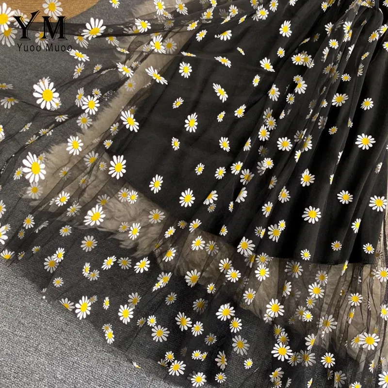 Color: Pink, Size: One Size - YuooMuoo Korean Fashion Daisy Flower Print Mesh Party Dress Summer Two Layers Spaghetti Strap Vacation Midi Dress Beach Vestidos