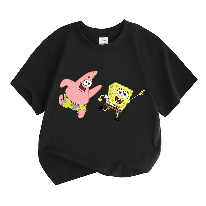 Color: army green, Kid Size: 7T - Mr. Krabs Squidward Sandy Spongebob T-shirt 100%Cotton Children Round Neck Short-sleeved Boys Girls Fashion Kids Clothes