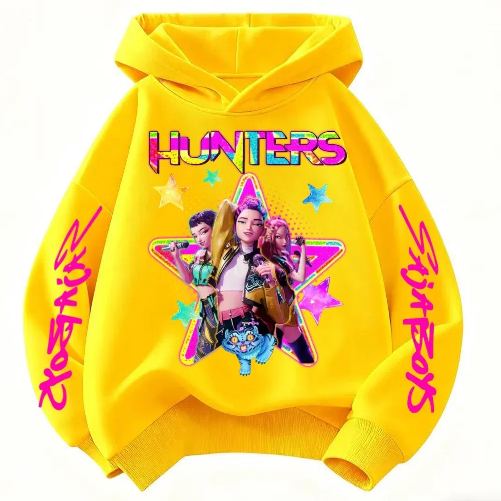 Color: Pink, Kid Size: 4 - KPop Demon Hunters Huntrix Girls Sweatshirts Spring Fall Boys Children Hoodies Long Sleeves T-shirt Jacket Toddler Kids Clothes