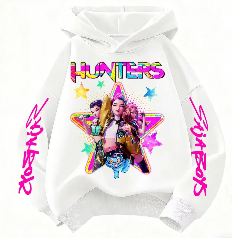 Color: Pink, Kid Size: 4 - KPop Demon Hunters Huntrix Girls Sweatshirts Spring Fall Boys Children Hoodies Long Sleeves T-shirt Jacket Toddler Kids Clothes