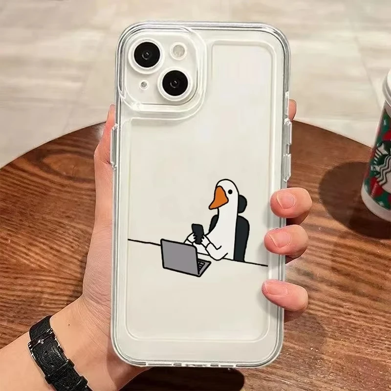 Color: Purple Pink, Compatibility by Model: iPhone 14 Plus - Cute Duck Phone Case For iPhone 16 15 14 13 12 11 Pro Max XS X XR 7 8 Plus Mini SE 2020 2022 Mobile Funda Transparent