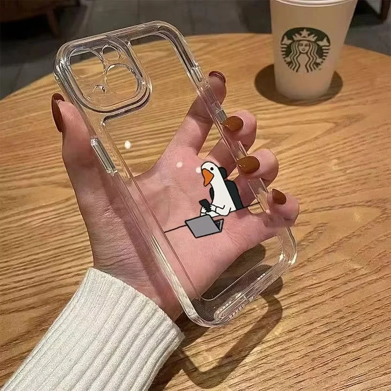 Color: Purple Pink, Compatibility by Model: iPhone 14 Plus - Cute Duck Phone Case For iPhone 16 15 14 13 12 11 Pro Max XS X XR 7 8 Plus Mini SE 2020 2022 Mobile Funda Transparent