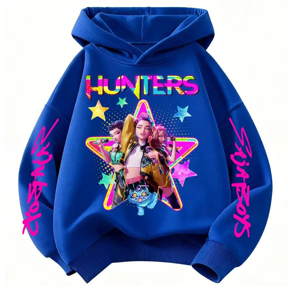 Color: Blue, Kid Size: 7 - KPop Demon Hunters Huntrix Girls Sweatshirts Spring Fall Boys Children Hoodies Long Sleeves T-shirt Jacket Toddler Kids Clothes