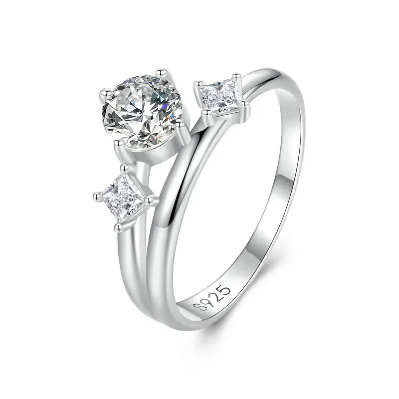 Gem Color: Red, Ring Size: 7 - Bamoer 925 Sterling Silver Sparkling Double Layer Zircon Stackable Ring for Women Girl White Gold Band Ring Engagement Jewelry