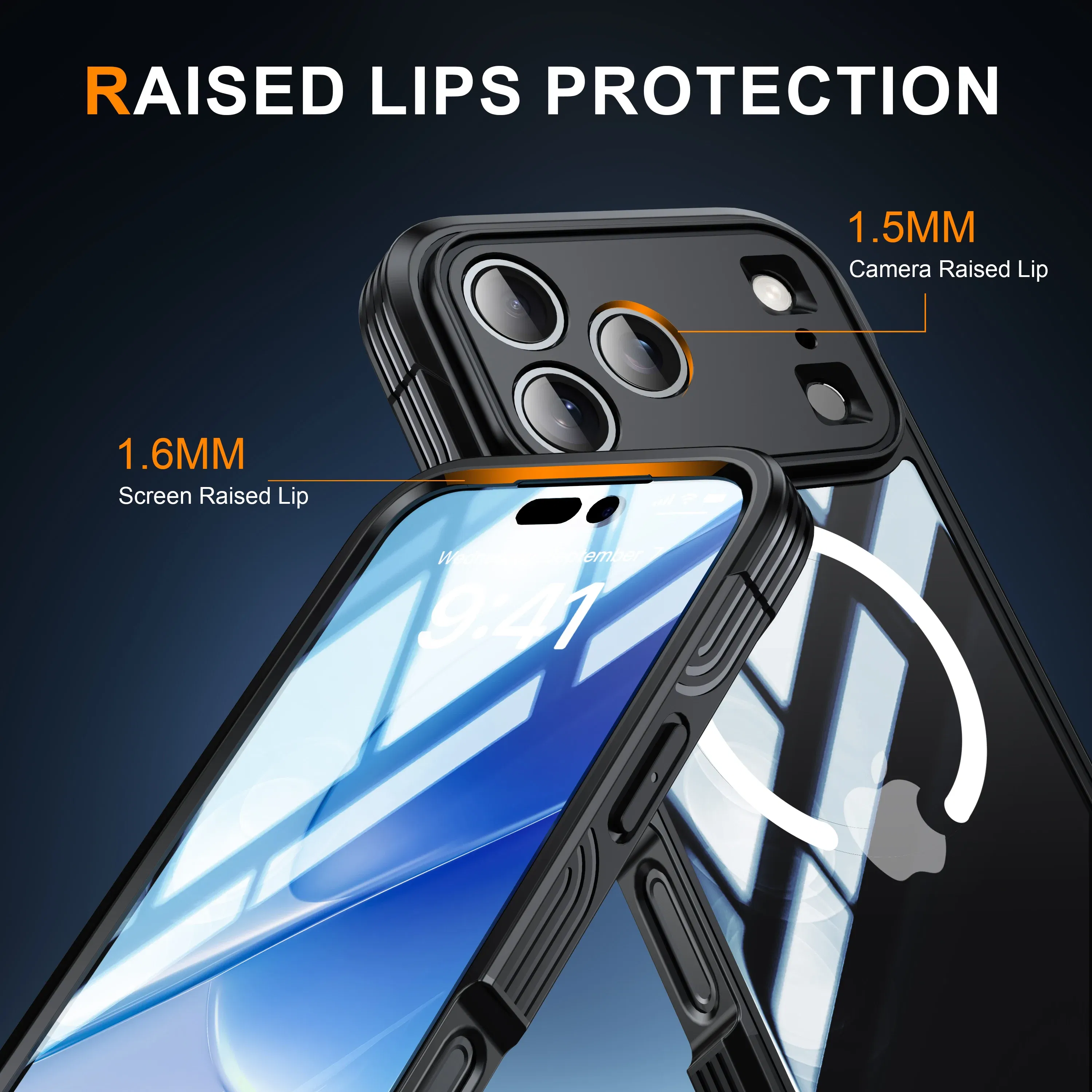 Color: Orange, Compatibility by Model: iPhone17 Pro Max - Shellbox-For iPhone17promax/17Air phone case, drop-resistant, ultra-thin transparent magnetic, scratch-resistant and wear-resist