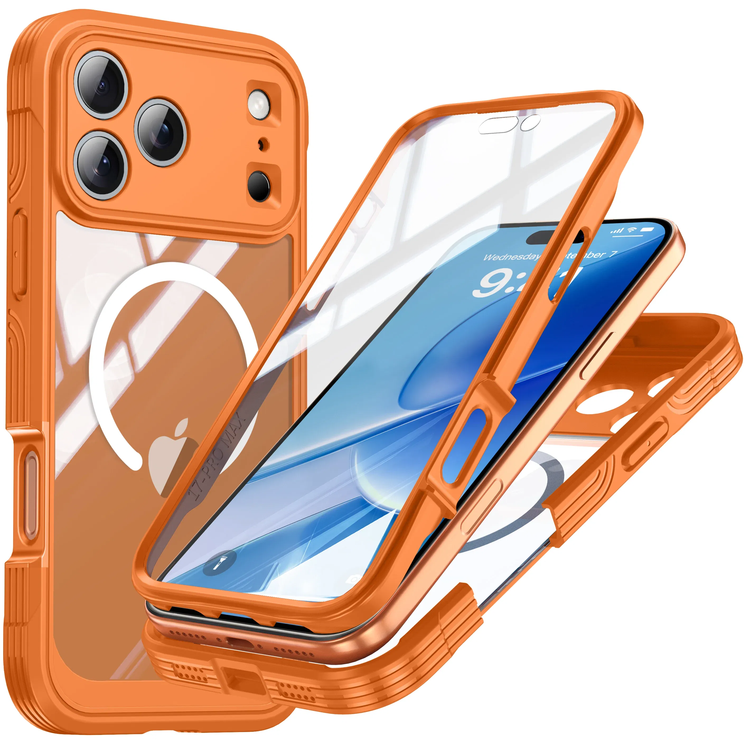 Color: Orange, Compatibility by Model: iPhone17 Pro Max - Shellbox-For iPhone17promax/17Air phone case, drop-resistant, ultra-thin transparent magnetic, scratch-resistant and wear-resist