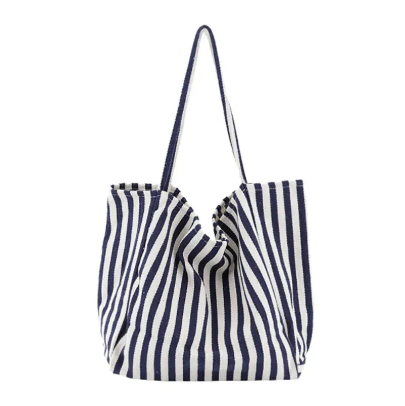 2023 Fashion Ladies Classic Striped Canvas Handbag Large Capacity Shoulder Bag For Female Simple Beach Casual Totes Shopping Bag