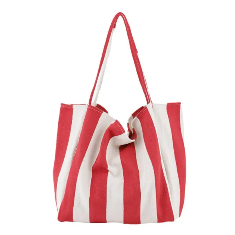 2023 Fashion Ladies Classic Striped Canvas Handbag Large Capacity Shoulder Bag For Female Simple Beach Casual Totes Shopping Bag