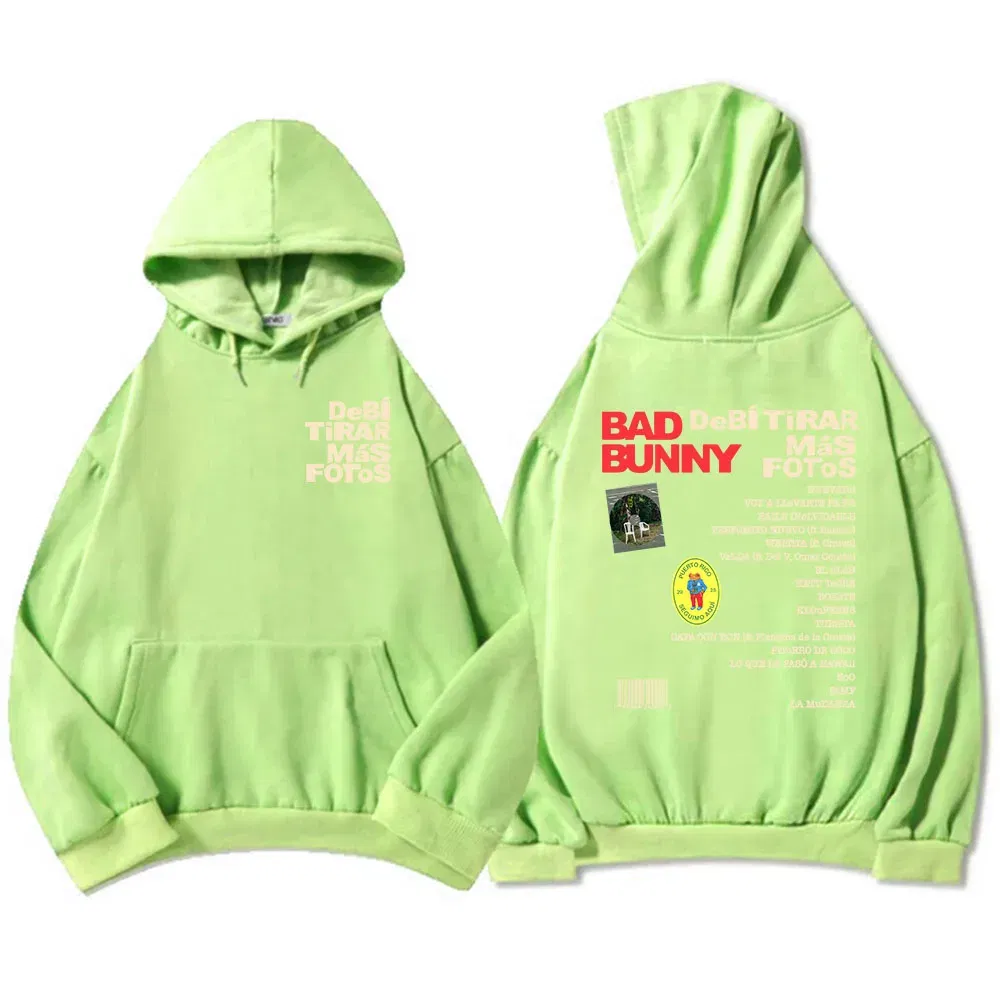 Color: Turquoise, Size: L - Unisex Streetwear Bad Bunny DTMF Hoodies 2025 New Album Deb? Tirar Más Fotos Printing Sweatshirts Winter Comfortable Male Hoodie