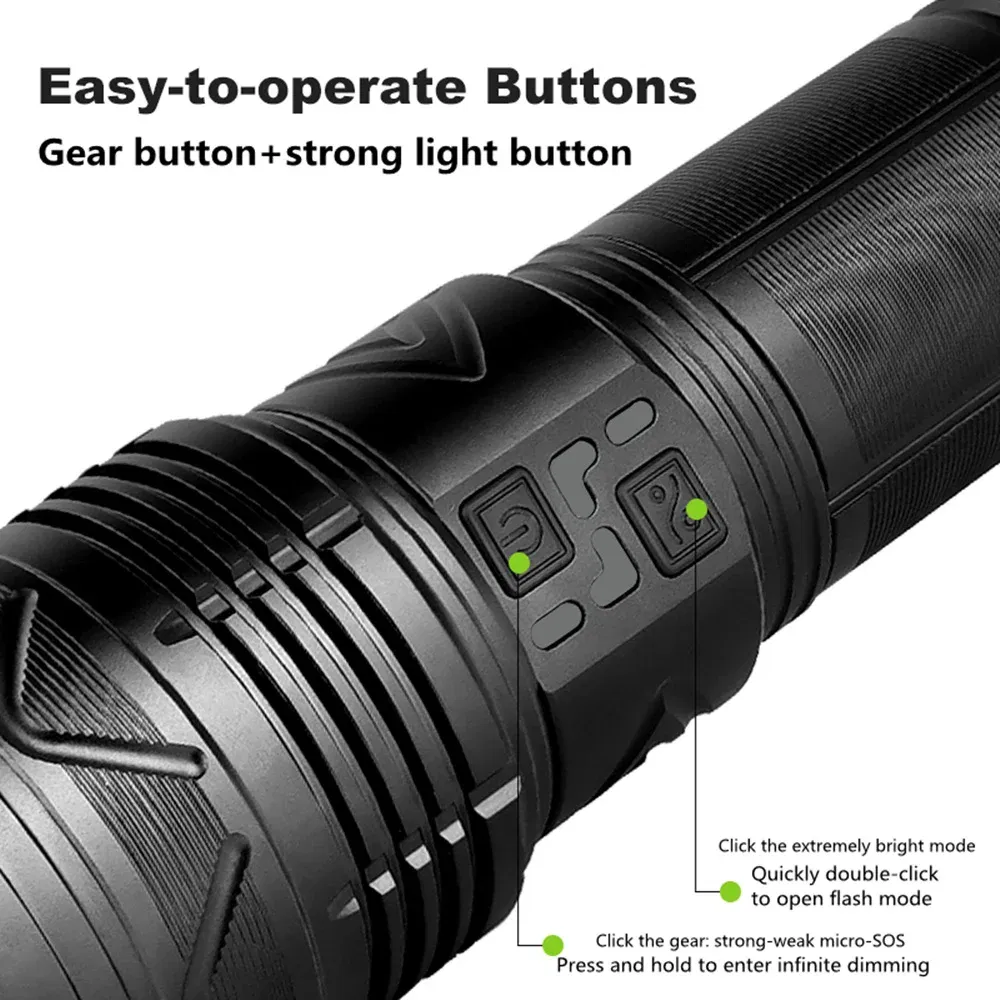 Emitting Color: Yellow - High Power Tactical Rechargeable led flashlight long range very powerful Lantern 100W usb charging lamp Torch with indicator