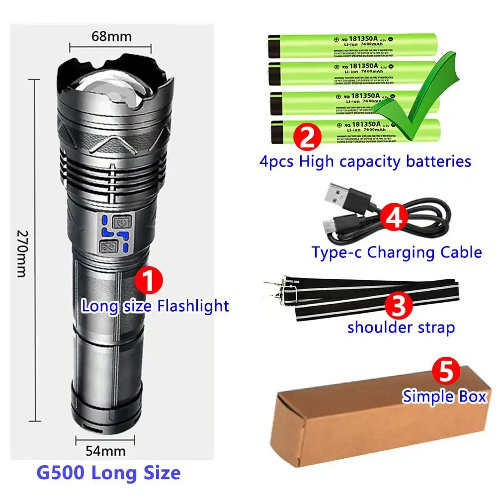Emitting Color: Yellow - High Power Tactical Rechargeable led flashlight long range very powerful Lantern 100W usb charging lamp Torch with indicator