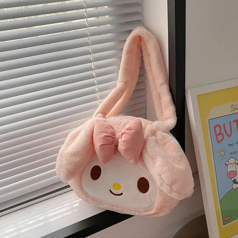 Color: WHITE - Girls Large capacity Cartoon Anime Cozy Fluffy Tote Bag, Kuromi Plush Tote & Shoulder Bag, Cinnamoroll Melody Faux Fur Handbag