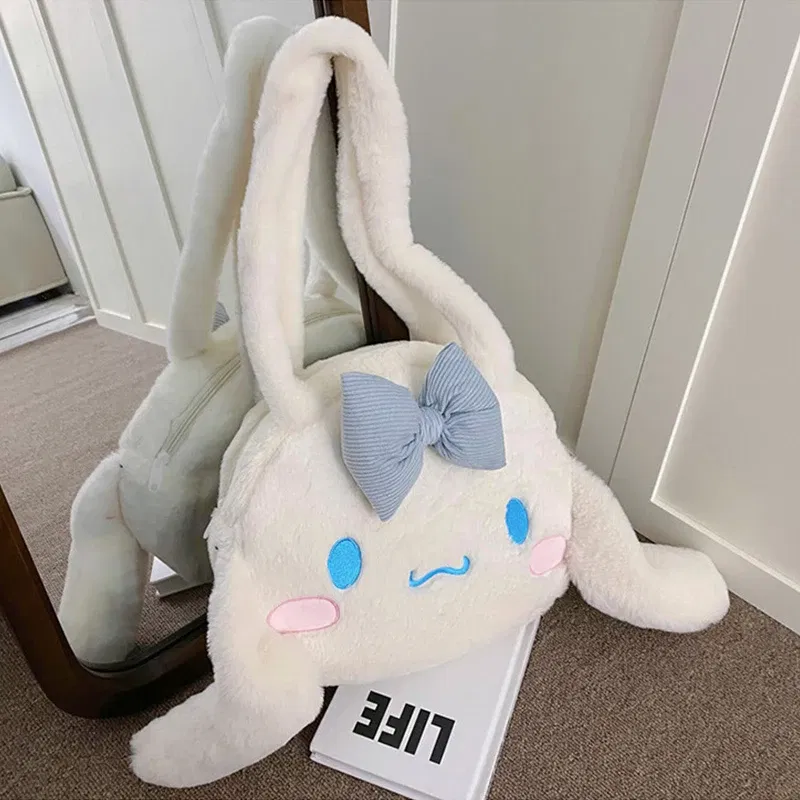 Color: WHITE - Girls Large capacity Cartoon Anime Cozy Fluffy Tote Bag, Kuromi Plush Tote & Shoulder Bag, Cinnamoroll Melody Faux Fur Handbag