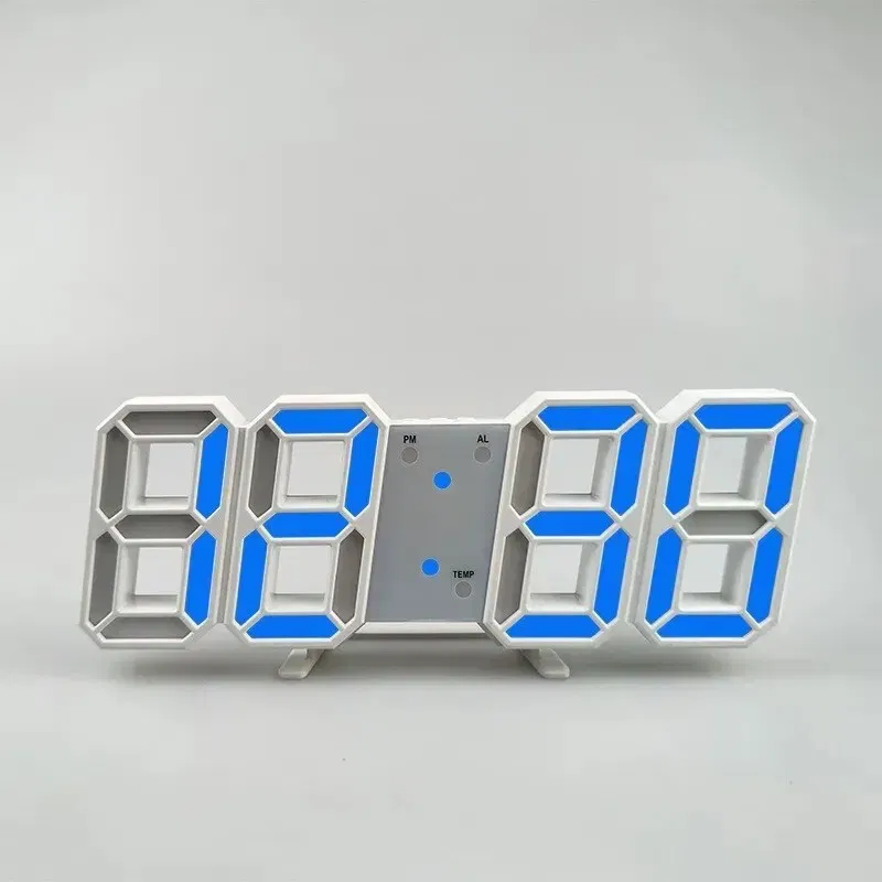 Color: Navy Blue - 3D Mini Clock LED Digital Wall Clock Desk Clock Electronic Alarm Clock Living Room Wall Clock DIY Kitchen Timer