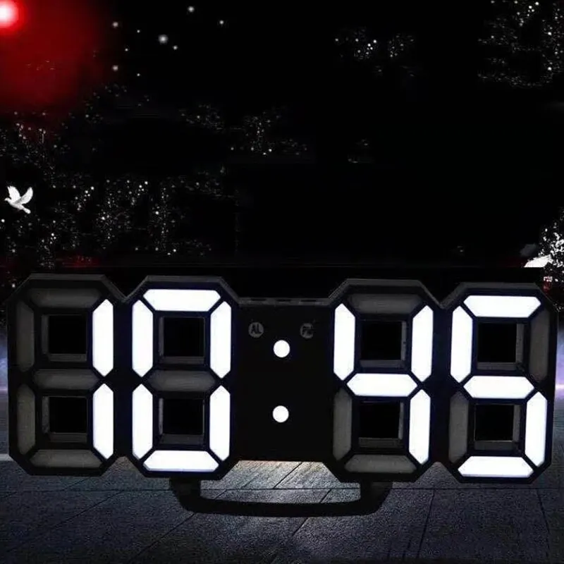 Color: Navy Blue - 3D Mini Clock LED Digital Wall Clock Desk Clock Electronic Alarm Clock Living Room Wall Clock DIY Kitchen Timer