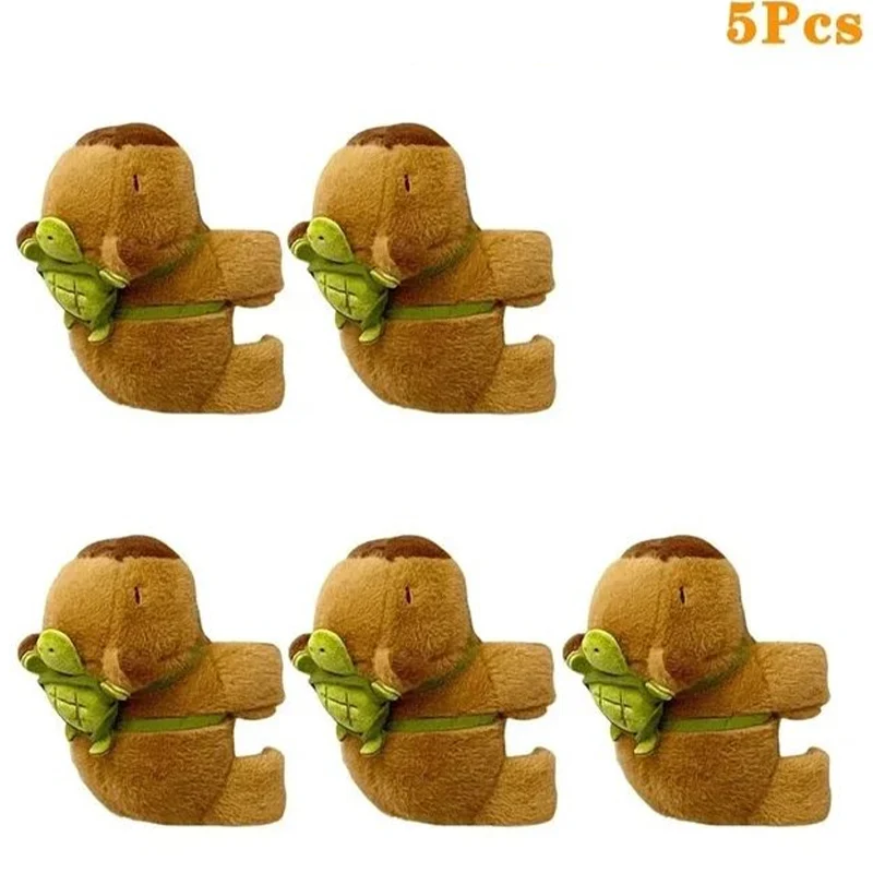Color: Coffee - 5PCS Cute Plush Doll Water Dolphin Doll Wrist Snap Ring Toys Plush Toys Capybara Toys Hand Ring Fun Pop Circles Kids Holiday Gi